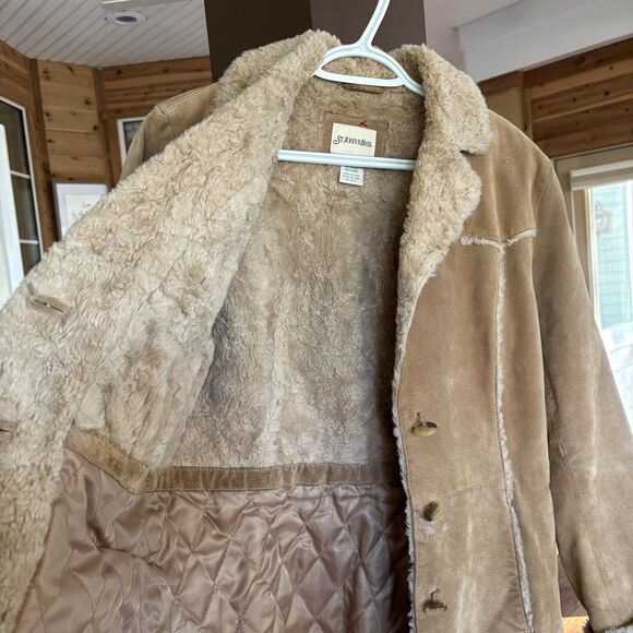 Barn Coat Women M Leather Suede & Fleece Shearling Lined Boho Vntg St Johns Bay - Picture 7 of 15